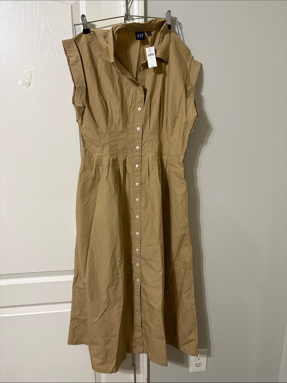 GAP Tan Button-Front Midi Dress